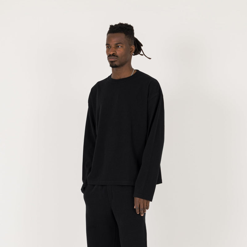 Cropped Long Sleeve T-Shirt - Black - Destructive