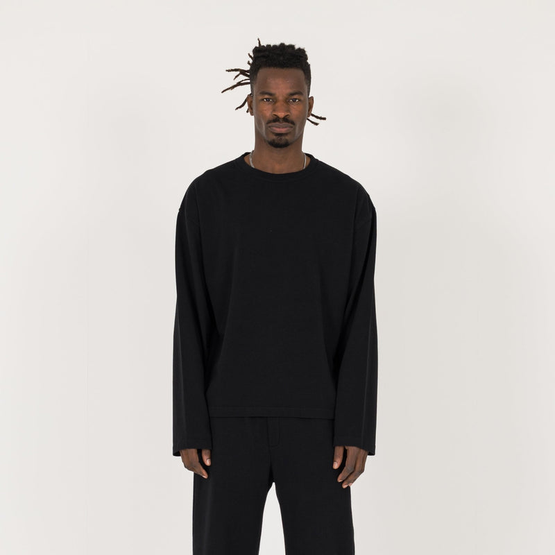 Cropped Long Sleeve T-Shirt - Black - Destructive