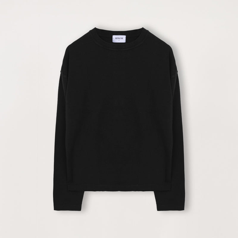 Cropped Long Sleeve T-Shirt - Black - Destructive