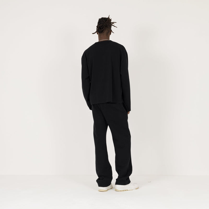 Cropped Long Sleeve T-Shirt - Black - Destructive