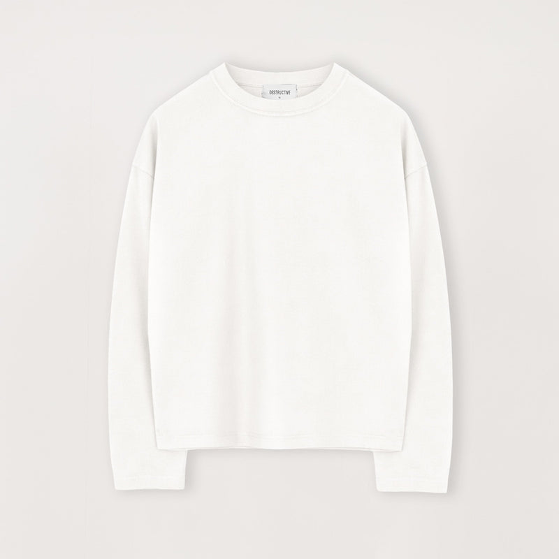 Cropped Long Sleeve T-Shirt - Bone White - Destructive