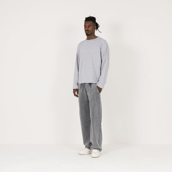 Cropped Long Sleeve T-Shirt - Light Marl Grey - Destructive