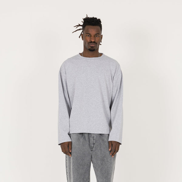 Cropped Long Sleeve T-Shirt - Light Marl Grey - Destructive