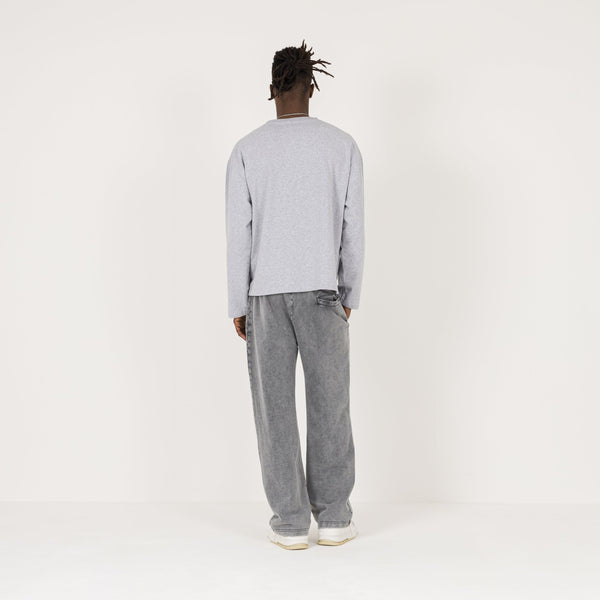 Cropped Long Sleeve T-Shirt - Light Marl Grey - Destructive