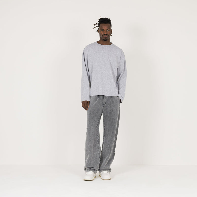 Cropped Long Sleeve T-Shirt - Light Marl Grey - Destructive