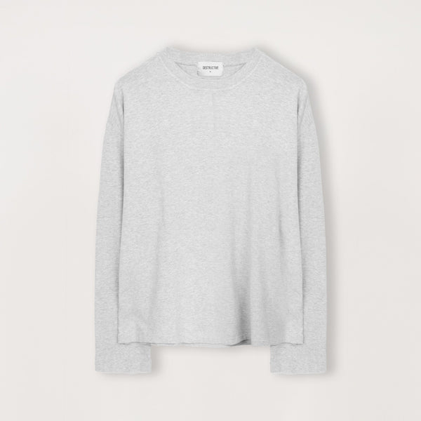 Cropped Long Sleeve T-Shirt - Light Marl Grey - Destructive