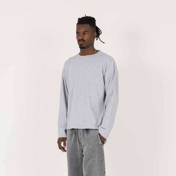 Cropped Long Sleeve T-Shirt - Light Marl Grey - Destructive