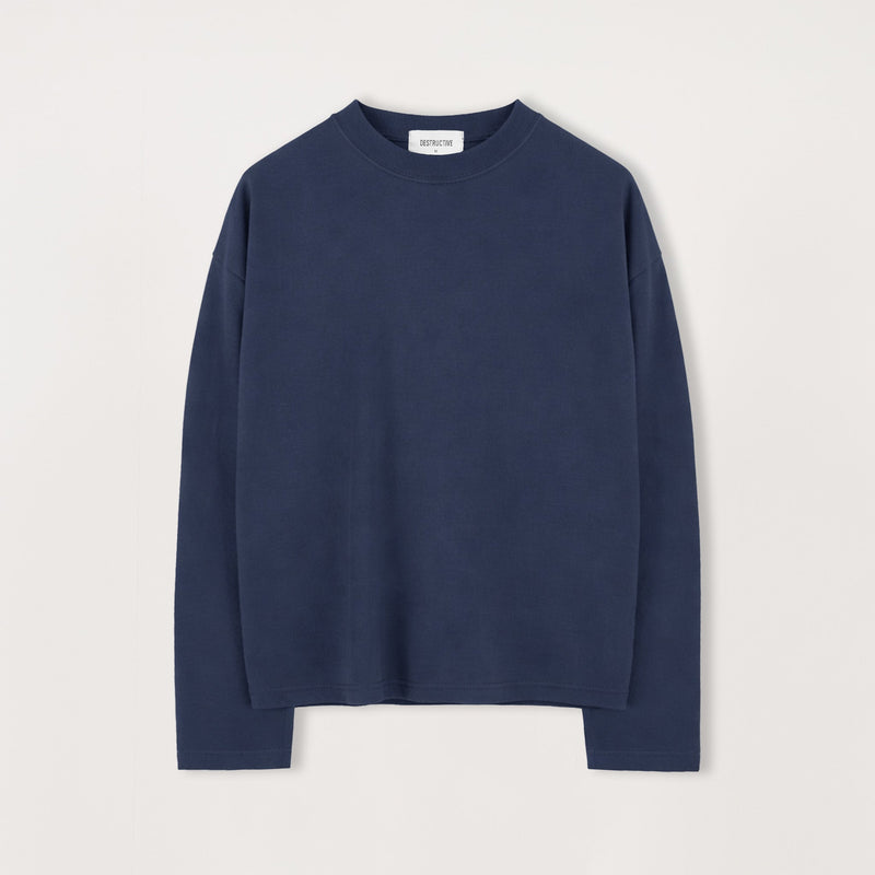 Cropped Long Sleeve T-Shirt - Navy - Destructive