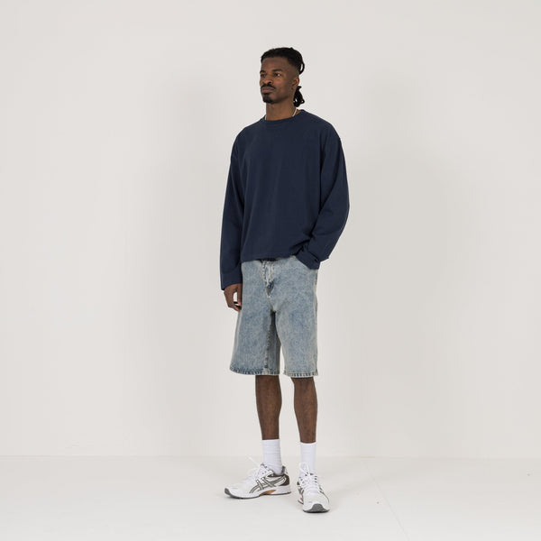 Cropped Long Sleeve T-Shirt - Navy - Destructive