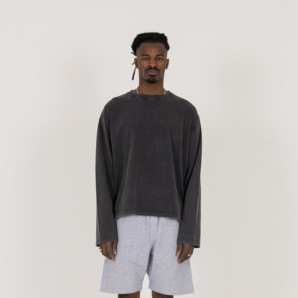 Cropped Long Sleeve T-Shirt - Vintage Black - Destructive
