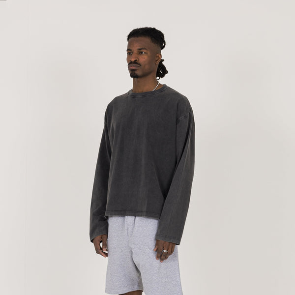 Cropped Long Sleeve T-Shirt - Vintage Black - Destructive