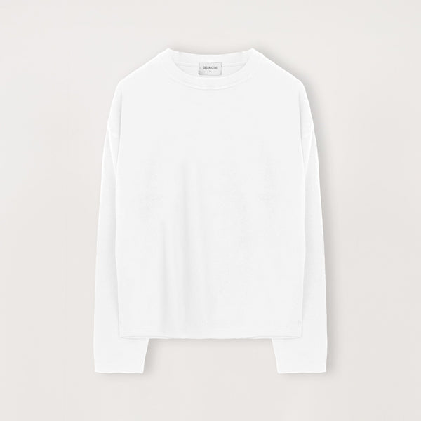 Cropped Long Sleeve T-Shirt - White - Destructive