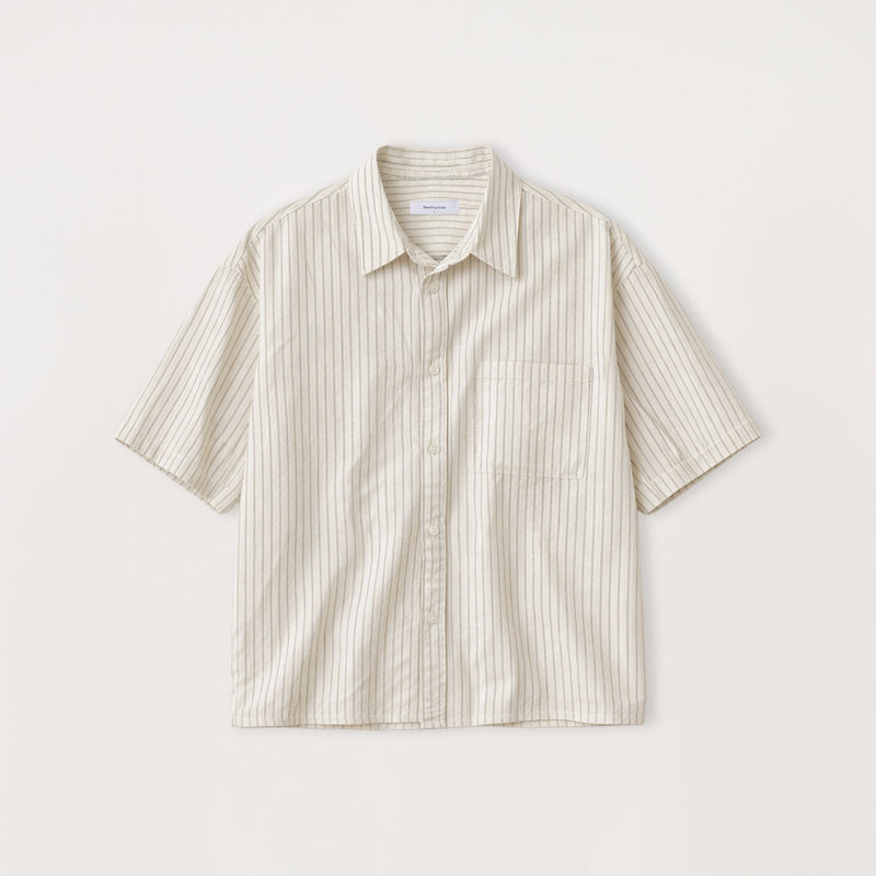 Cropped Shirt - Bone Pinstripe - Destructive