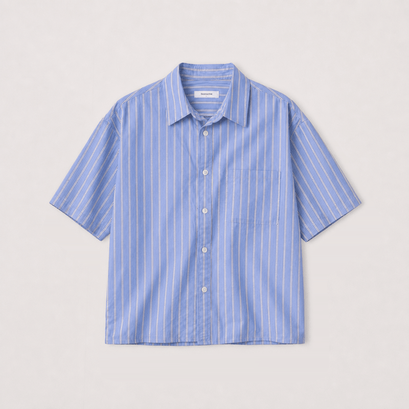 Cropped Shirt - Sky Pinstripe - Destructive