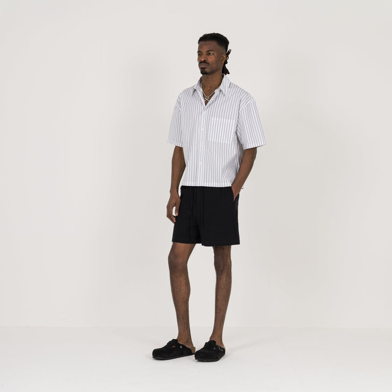 Cropped Shirt - White Pinstripe - Destructive