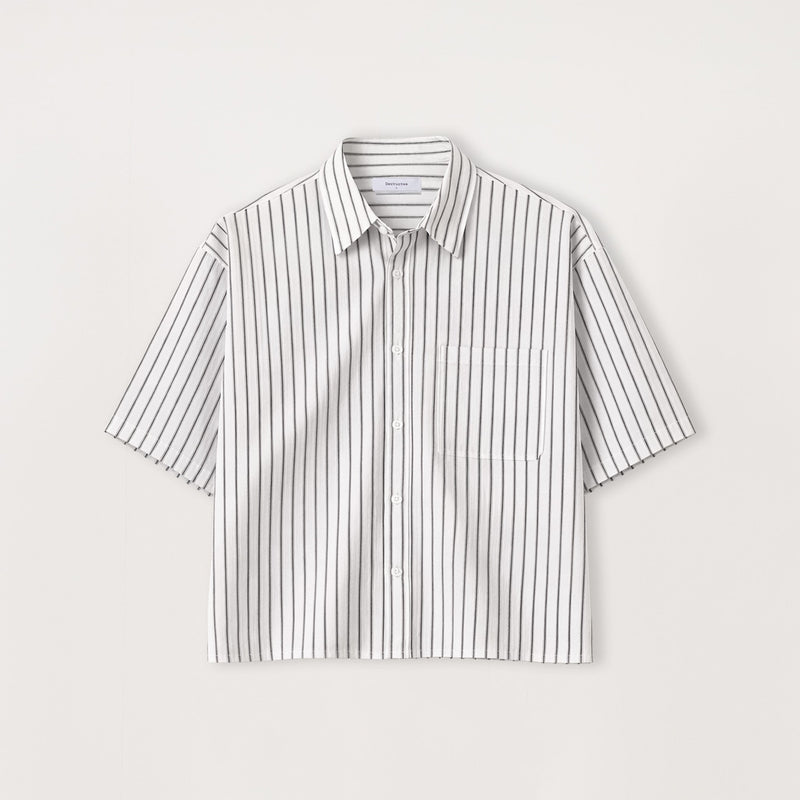 Cropped Shirt - White Pinstripe - Destructive