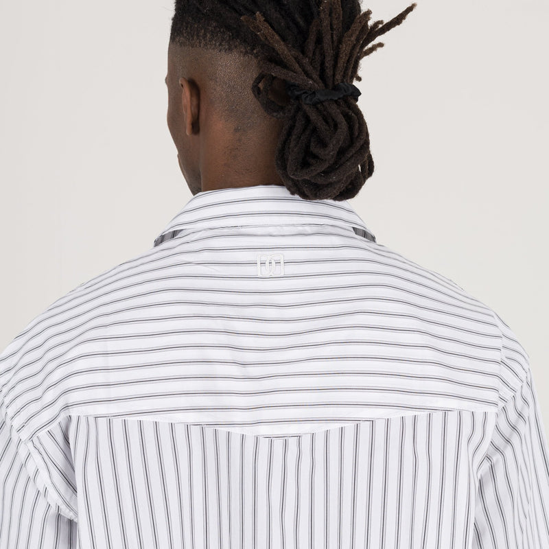 Cropped Shirt - White Pinstripe - Destructive