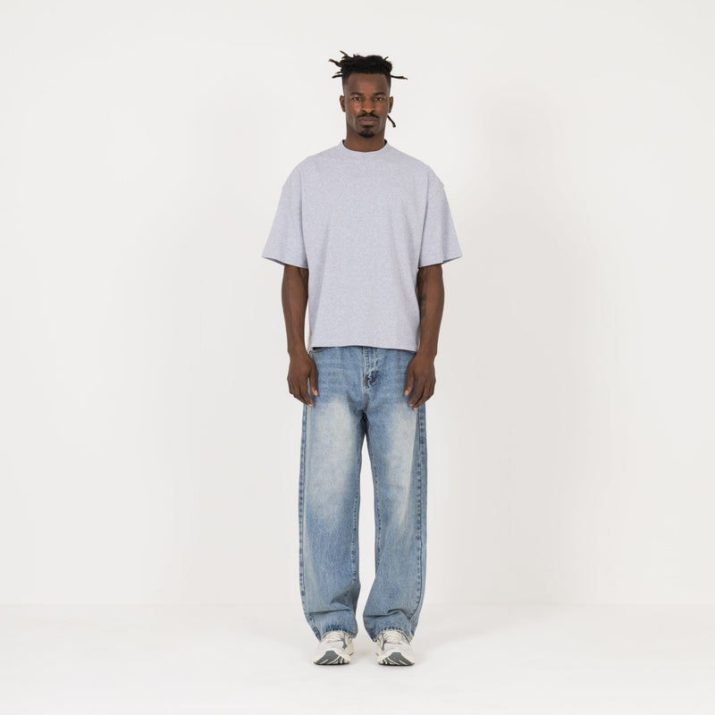 Cropped T-Shirt - Light Marl Grey - Destructive