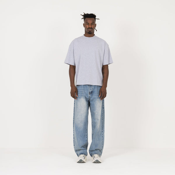 Cropped T-Shirt - Light Marl Grey - Destructive