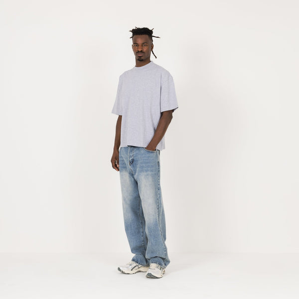 Cropped T-Shirt - Light Marl Grey - Destructive