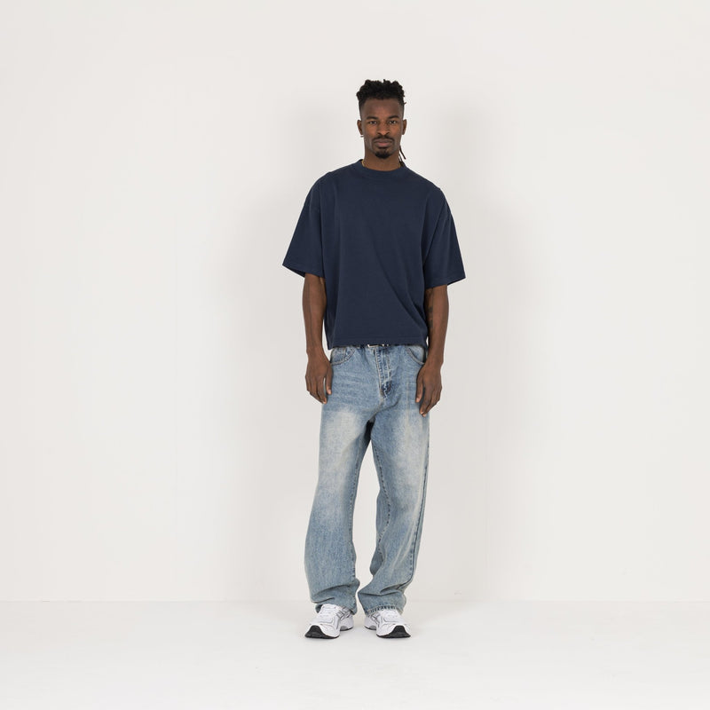 Cropped T-Shirt - Navy - Destructive