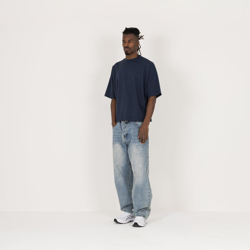 Cropped T-Shirt - Navy - Destructive