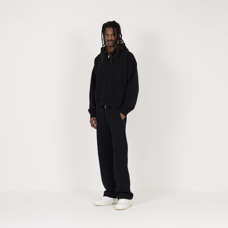 Cropped Zip Hoodie - Black - Destructive