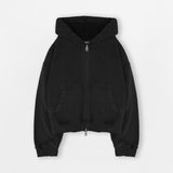 Cropped Zip Hoodie - Black - Destructive