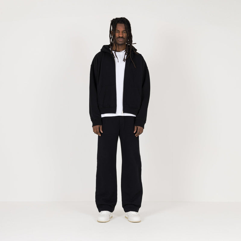 Cropped Zip Hoodie - Black - Destructive