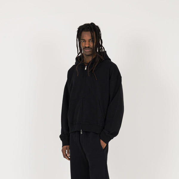 Cropped Zip Hoodie - Black - Destructive
