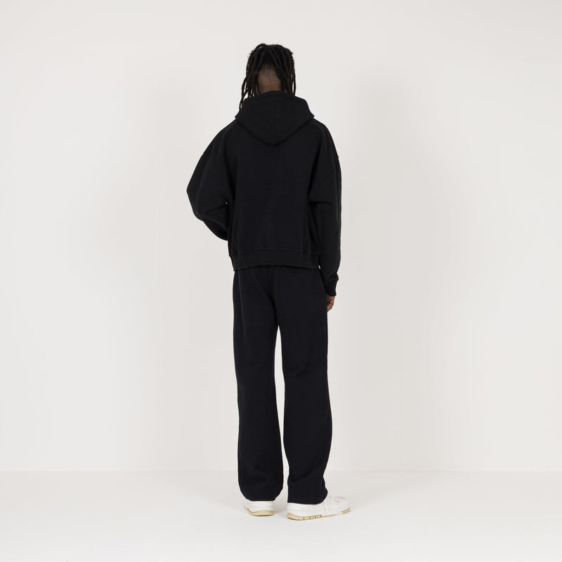 Cropped Zip Hoodie - Black - Destructive