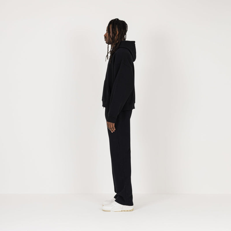 Cropped Zip Hoodie - Black - Destructive