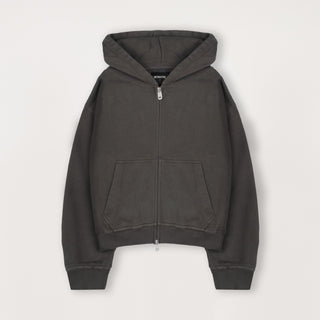 Cropped Zip Hoodie - Dark Mocha - Destructive