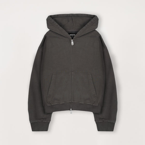 Cropped Zip Hoodie - Dark Mocha - Destructive