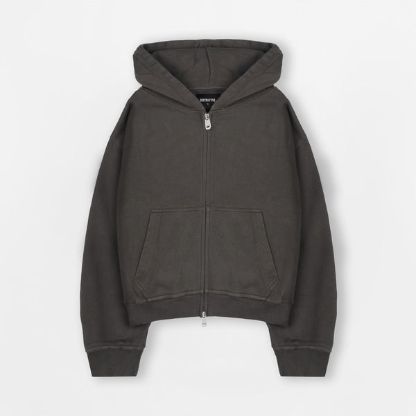 Cropped Zip Hoodie - Dark Mocha - Destructive