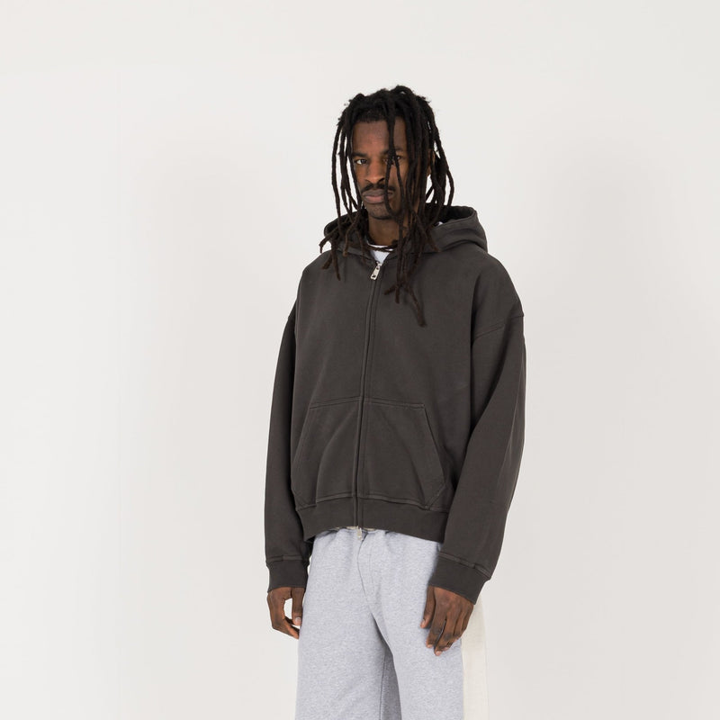 Cropped Zip Hoodie - Dark Mocha - Destructive