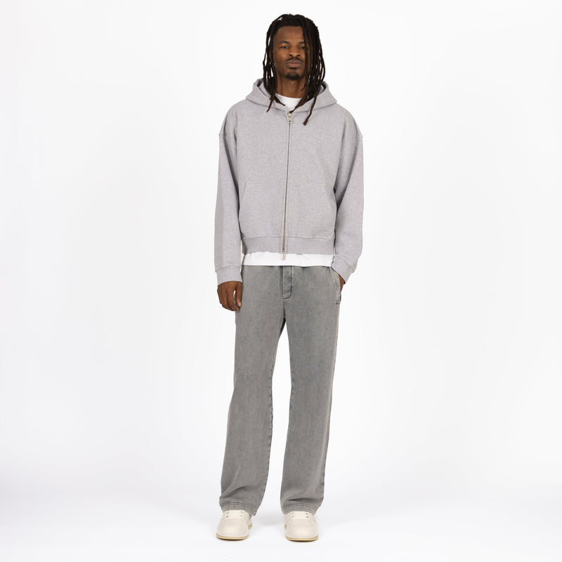 Cropped Zip Hoodie - Light Marl Grey - Destructive