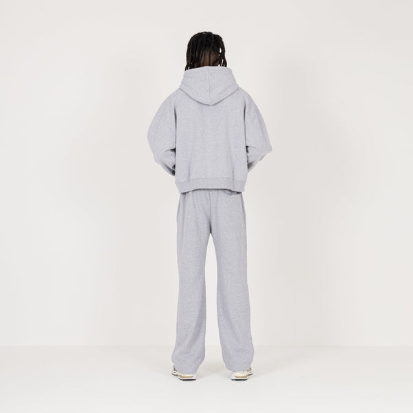 Cropped Zip Hoodie - Light Marl Grey - Destructive