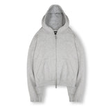 Cropped Zip Hoodie - Light Marl Grey - Destructive