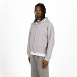 Cropped Zip Hoodie - Light Marl Grey - Destructive