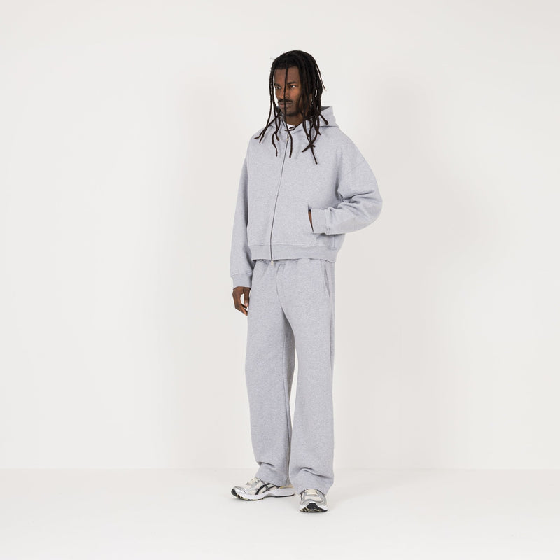 Cropped Zip Hoodie - Light Marl Grey - Destructive