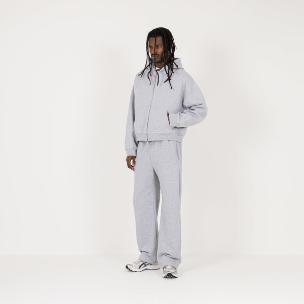 Cropped Zip Hoodie - Light Marl Grey - Destructive