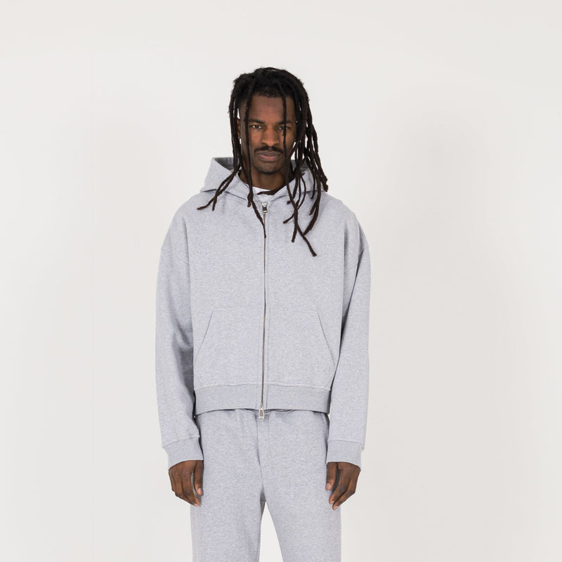 Cropped Zip Hoodie - Light Marl Grey - Destructive
