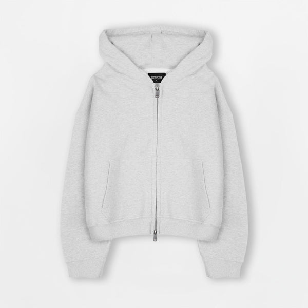 Cropped Zip Hoodie - Light Marl Grey - Destructive