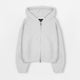 Cropped Zip Hoodie - Light Marl Grey - Destructive