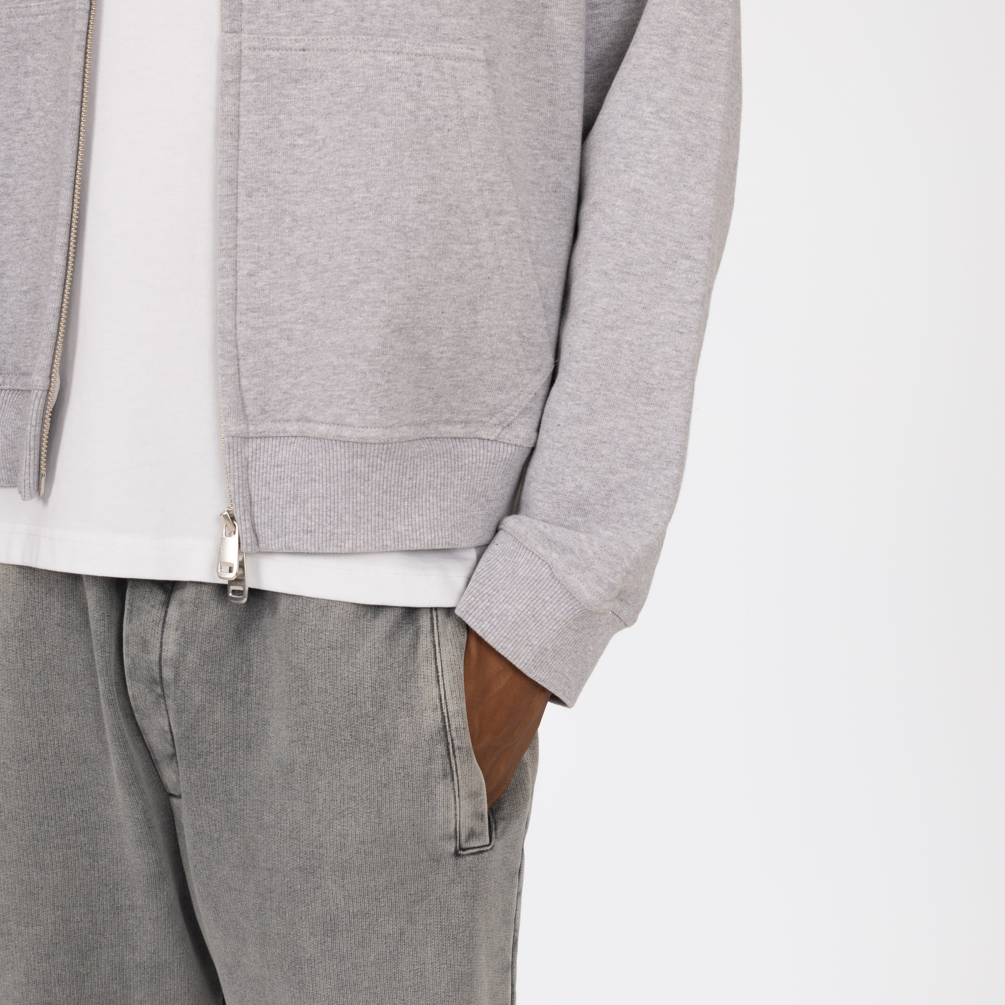 From The Archives Charli Cropped Zip Front Hoodie Grey Marle