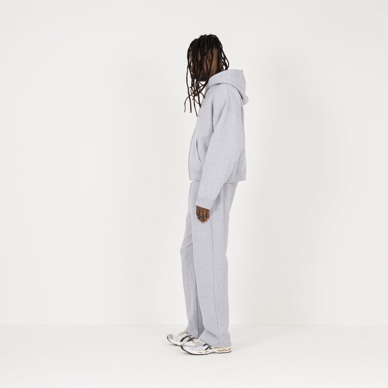 Cropped Zip Hoodie - Light Marl Grey - Destructive