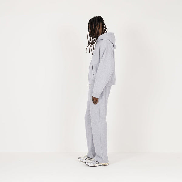 Cropped Zip Hoodie - Light Marl Grey - Destructive