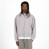 Cropped Zip Hoodie - Light Marl Grey - Destructive