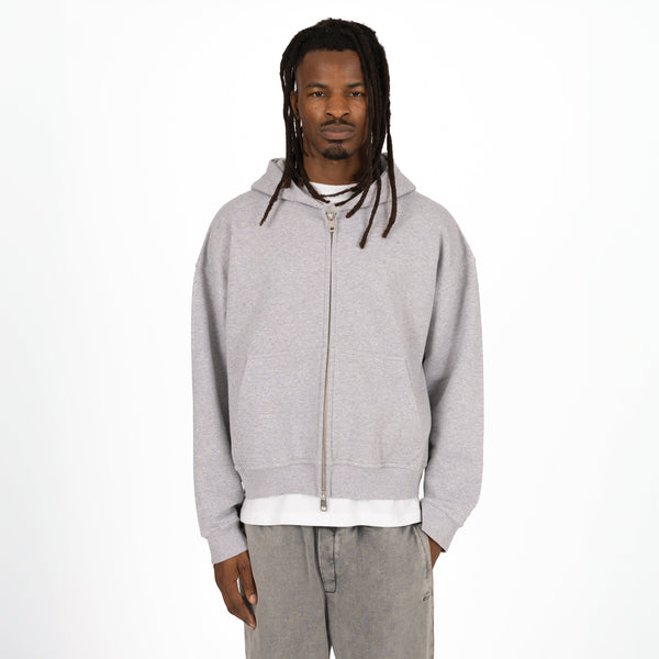 Cropped Zip Hoodie - Light Marl Grey - Destructive